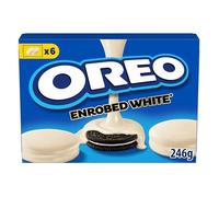 OREO - 1 Paquet de 6 Sachets de Biscuits Oreo Enrobé au Chocolat Blanc - Biscuit Cacaoté Fourré Goût Vanille Enrobé au Chocolat Blanc - 246g