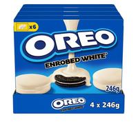 OREO - 4 Boîtes de 6 Sachets de Biscuits Oreo Enrobé au Chocolat Blanc - Biscuit Cacaoté Fourré Goût Vanille Enrobé au Chocolat Blanc - Lot de Biscuits en Sachets Individuels - Lot 4x246g