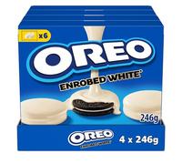 OREO - 4 Boîtes de 6 Sachets de Biscuits Oreo Enrobé au Chocolat Blanc - Biscuit Cacaoté Fourré Goût Vanille Enrobé au Chocolat Blanc - Lot de Biscuits en Sachets Individuels - Lot 4x246g