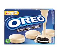 Oreo Enrobed White - Biscuit Cacaoté Fourré Goût Vanille et Enrobé au Chocolat Blanc - Présentoir de 24 Sachets de 6 Biscuits - 41 g/Sachet