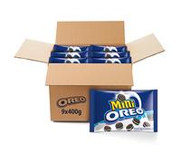 Oreo - Mini Biscuits Cacaotés Fourrés goût Vanille - 9x400g | 9 Sachets de 400g | Mini biscuits cacaotés fourrés crème vanille en format à emporter | Idéal pour le goûter