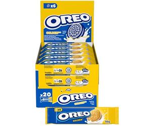 OREO - Oreo Golden - Biscuit Doré Fourré Goût Vanille - Lot de Biscuits - Idéal pour un Goûter Gourmand - Format Familial Pratique - Présentoir de 20 Paquets (66 g)