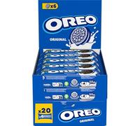 OREO - Oreo Original - Biscuit Cacaoté Fourrés Goût Vanille - Lot de Biscuits Chocolatés - Idéal pour un Goûter Gourmand - Format Familial Pratique - Présentoir de 20 Paquets 66 g