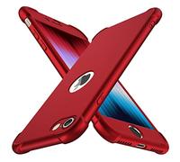 ORETECH Coque Compatible avec iPhone SE 2022,avec 2 x Protecteur D'écran en Verre Trempé,360 Hybride Robuste 2 en 1 Antichoc Mince Anti Rayures PC TPU Etui pour iPhone SE 2020 Case 4.7" Rouge