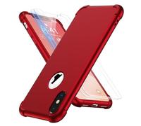 ORETECH Coque Compatible avec iPhone X et iPhone XS, avec 2 x Protecteur D'écran en Verre Trempé Housse Hybride Robuste 2 en 1 Antichoc Ultra Mince Anti Rayures PC TPU Etui pour iPhone XS X Rouge