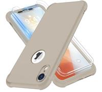 ORETECH Coque Compatible avec iPhone XR, avec 2 x Protecteur D'écran en Verre Trempé 360°Housse Hybride Robuste 2 en 1 Antichoc Ultra Mince Mat Anti Rayures PC TPU Etui pour iPhone XR Case Pierre