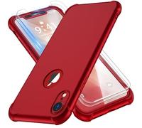 ORETECH Coque Compatible avec iPhone XR, avec 2 x Protecteur D'écran en Verre Trempé 360°Housse Hybride Robuste 2 en 1 Antichoc Ultra Mince Mat Anti Rayures PC TPU Etui pour iPhone XR Case Rouge