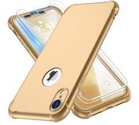 ORETECH Coque Compatible avec iPhone XR, avec 2 x Protecteur D'écran en Verre Trempé 360°Housse Hybride Robuste 2 en 1 Antichoc Ultra Mince Mat Anti Rayures PC TPU Etui pour iPhone XR Or
