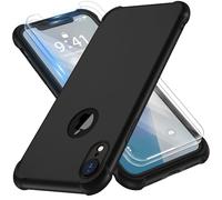 ORETECH Coque Compatible avec iPhone XR, avec 2 x Protecteur D'écran en Verre Trempé 360°Housse Hybride Robuste 2 en 1 Antichoc Ultra Mince Mat Anti Rayures PC TPU Etui pour iPhone XR Case Noir