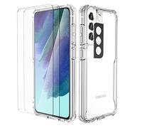 ORETECH Coque Compatible avec Samsung Galaxy S21 FE avec 2 Verre Trempé et Protection Caméra, Mince Dur PC TPU Antichoc Etui Transparente 6.4 Pouces