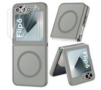 ORETECH Coque Magnétique pour Samsung Z Flip 6/Z Flip 7 FE Compatible avec Mag-Safe, avec 2 Verre Trempé, Antichoc Rigide Translucide Mat Arrière Coque pour Z Flip 7 FE/Z Flip 6, Gris