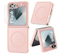 ORETECH Coque Magnétique pour Samsung Z Flip 6/Z Flip 7 FE Compatible avec Mag-Safe, avec 2 Verre Trempé, Antichoc Rigide Translucide Mat Arrière Coque pour Z Flip 7 FE/Z Flip 6, Rose Clair