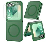 ORETECH Coque Magnétique pour Samsung Z Flip 6/Z Flip 7 FE Compatible avec Mag-Safe, avec 2 Verre Trempé, Antichoc Rigide Translucide Mat Arrière Coque pour Z Flip 7 FE/Z Flip 6, Vert