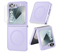 ORETECH Coque Magnétique pour Samsung Z Flip 6/Z Flip 7 FE Compatible avec Mag-Safe, avec 2 Verre Trempé, Antichoc Rigide Translucide Mat Arrière Coque pour Z Flip 7 FE/Z Flip 6, Violet Clair