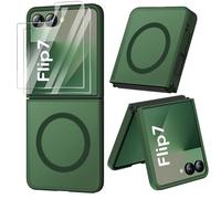ORETECH Coque Magnétique pour Samsung Z Flip 7 Compatible avec Mag-Safe, avec 2 Verre Trempé, Antichoc Rigide Translucide Mat Arrière Coque pour Samsung Galaxy Z Flip 7, Vert