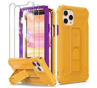 ORETECH Coque pour iPhone 11 Pro Max avec [2 Verre Trempé Protection écran] et [Support],2 en 1 Anti-Rayure Coque iPhone 11 Pro Max Antichoc PC Rigide TPU Souple Etui iPhone 11 Pro Max 6,5''Jaune