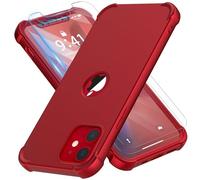ORETECH Coque pour iPhone 12 avec 2 Pièces Verre Trempé Protection écran, 2 en 1 Antirayures Souple TPU Arrière Rigide PC Antichoc Housse de Protection Étui pour iPhone 12/12 Pro 6.1" Rouge