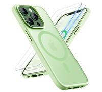 ORETECH Coque pour iPhone 12 Pro Max avec 2 Verre Trempé, Compatible avec Mag-Safe, Etui Translucide Mat Arrière Antichoc Coque Magnétique pour iPhone 12 Pro Max 6.7" Cyan Clair