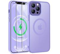 ORETECH Coque pour iPhone 12 Pro Max avec 2 Verre Trempé, Compatible avec Mag-Safe, Etui Translucide Mat Arrière Antichoc Coque Magnétique pour iPhone 12 Pro Max 6.7" Pourpre Clair