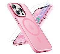 ORETECH Coque pour iPhone 12 Pro Max avec 2 Verre Trempé, Compatible avec Mag-Safe, Etui Translucide Mat Arrière Antichoc Coque Magnétique pour iPhone 12 Pro Max 6.7" Rose Clair