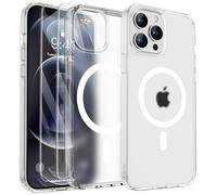 ORETECH Coque pour iPhone 12 Pro Max avec 2 Verre Trempé, Compatible avec Mag-Safe, Etui Translucide Mat Arrière Antichoc Coque Magnétique pour iPhone 12 Pro Max 6.7" Transparent