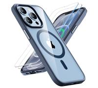 ORETECH Coque pour iPhone 12 Pro Max avec 2 Verre Trempé, Compatible avec Mag-Safe, Protection Antichoc Etui Transparente Arrière Coque Magnétique pour iPhone 12 Pro Max 6.7" Bleu Marine