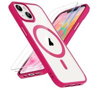 ORETECH Coque pour iPhone 13/14 avec 2 Verre Trempé Protection écran et 1 Caméra Protecteur, Etui Transparente Arrière Antichoc Coque Magnétique pour iPhone 14 Compatible Mag-Safe 6.1" Rose Chaud