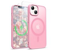 ORETECH Coque pour iPhone 13 avec 2 Verre Trempé et 1 Caméra Protecteur, Etui Translucide Mat Arrière Housse Antichoc Coque Magnétique pour iPhone 14/13 Compatible avec Mag-Safe 6.1" Rose Clair