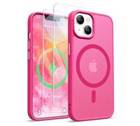 ORETECH Coque pour iPhone 13 avec 2 Verre Trempé et 1 Caméra Protecteur, Etui Translucide Mat Arrière Housse Antichoc Coque Magnétique pour iPhone 14/13 Compatible avec Mag-Safe 6.1" Rose Chaud