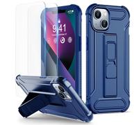 ORETECH Coque pour iPhone 13 et iPhone 14 avec [2 Verre Trempé] et [Support] Anti-Rayure Coque iPhone 14 Coque iPhone 13 Antichoc PC Rigide TPU Souple Bumper Etui iPhone 13/14,6,1 Pouces,Bleu