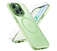 ORETECH Coque pour iPhone 13 Pro Max avec 2 Verre Trempé, Compatible avec Mag-Safe, Etui Translucide Mat Arrière Antichoc Coque Magnétique pour iPhone 13 Pro Max 6.7" Cyan Clair