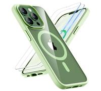 ORETECH Coque pour iPhone 13 Pro Max avec 2 Verre Trempé, Compatible avec Mag-Safe, Protection Antichoc Etui Transparente Arrière Coque Magnétique pour iPhone 13 Pro Max 6.7" Cyan Clair