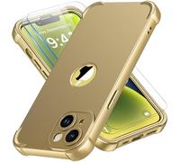 ORETECH Coque pour iPhone 14 + 2 Pièces Verre Trempé Protection écran, Antichoc Souple Silicone TPU Arrière Rigide PC Avant Housse de Protection pour iPhone 14 Case 6,1" Or