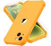 ORETECH Coque pour iPhone 14 + 2 Pièces Verre Trempé Protection écran, Antichoc Souple Silicone TPU Arrière Rigide PC Avant Housse de Protection pour iPhone 14 Case 6,1" Jaune