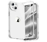 ORETECH Coque pour iPhone 14 + 2 Pièces Verre Trempé Protection écran, Antichoc Souple Silicone TPU Arrière Rigide PC Avant Housse de Protection pour iPhone 14 Case 6,1" Blanc