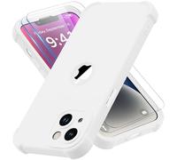 ORETECH Coque pour iPhone 14 Plus + 2 Pièces Verre Trempé Protection écran, Antichoc Souple Silicone TPU Arrière Rigide PC Avant Housse de Protection pour iPhone 14 Plus Case 6,7" Blanc