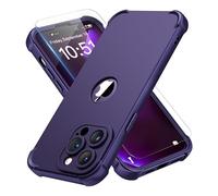 ORETECH Coque pour iPhone 14 Pro + 2 Pièces Verre Trempé Protection écran, Antichoc Souple Silicone TPU Arrière Rigide PC Avant Housse de Protection pour iPhone 14 Pro Case 6,1" Violet Foncé