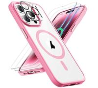 ORETECH Coque pour iPhone 14 Pro avec 2 Verre Trempé et 1 Caméra Protecteur, Compatible avec Mag Safe, Antichoc Transparente Arrière Coque Magnétique pour iPhone 14 Pro 6.1" Rose Clair