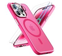 ORETECH Coque pour iPhone 14 Pro Max avec 2 Verre Trempé et 1 Caméra Protecteur, Compatible avec Mag Safe, Etui Translucide Arrière Antichoc Coque Magnétique pour iPhone 14 Pro Max 6.7" Rose Chaud