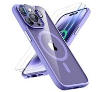 ORETECH Coque pour iPhone 14 Pro Max avec 2 Verre Trempé et 1 Caméra Protecteur, Compatible avec Mag Safe, Antichoc Transparente Arrière Coque Magnétique pour iPhone 14 Pro Max 6.7" Pourpre Clair