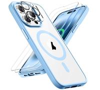 ORETECH Coque pour iPhone 14 Pro Max avec 2 Verre Trempé et 1 Caméra Protecteur, Compatible avec Mag Safe, Antichoc Transparente Arrière Coque Magnétique pour iPhone 14 Pro Max 6.7" Bleu Sierra