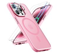 ORETECH Coque pour iPhone 14 Pro Max avec 2 Verre Trempé et 1 Caméra Protecteur, Compatible avec Mag Safe, Etui Translucide Arrière Antichoc Coque Magnétique pour iPhone 14 Pro Max 6.7" Rose Clair