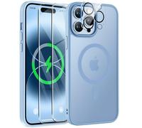 ORETECH Coque pour iPhone 14 Pro Max avec 2 Verre Trempé et 1 Caméra Protecteur, Compatible avec Mag Safe, Etui Translucide Arrière Antichoc Coque Magnétique pour iPhone 14 Pro Max 6.7" Bleu Sierra