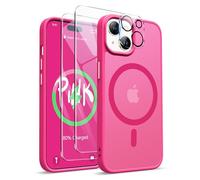 ORETECH Coque pour iPhone 15 avec 2 Verre Trempé et 1 Caméra Protecteur, Etui Translucide Mat Arrière Housse Antichoc, Coque Magnétique pour iPhone 15 Compatible avec Mag-Safe 6.1" Rose Chaud