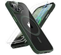 ORETECH Coque pour iPhone 15 avec 2 Verre Trempé Protection écran et 1 Caméra Protecteur, Etui Clair Arrière Housse Fine Antichoc pour iPhone 15 Compatible avec Mag-Safe 6.1" Vert