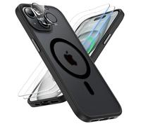 ORETECH Coque pour iPhone 15 Plus avec 2 Verre Trempé et 1 Caméra Protecteur, Etui Translucide Mat Arrière Housse Antichoc Coque Magnétique pour iPhone 15 Plus Case 6.7" Noir