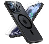 ORETECH Coque pour iPhone 15 Pro avec 2 Verre Trempé et 1 Caméra Protecteur, Etui Translucide Mat Arrière Housse Antichoc Coque Magnétique pour iPhone 15 Pro Case 6.1" Noir