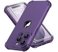 ORETECH Coque pour iPhone 15 Pro Max + 2 Pièces Verre Trempé Protection écran, Antichoc Souple Silicone TPU Arrière Rigide PC Avant Housse de Protection pour iPhone 15 Pro Max Case 6,7" Violet Foncé