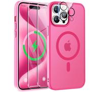 ORETECH Coque pour iPhone 15 Pro Max avec 2 Verre Trempé et 1 Caméra Protecteur, Etui Translucide Mat Arrière Housse Antichoc Coque Magnétique pour iPhone 15 Pro Max Case 6.7" Rose Chaud