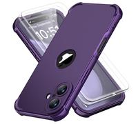 ORETECH Coque pour iPhone 16 + 2 Pièces Verre Trempé Protection écran, Antirayures Rigide PC et Souple TPU Arrière Protection Antichoc Qualité Militaire Etui pour iPhone 16 6,1 Pouces, Violet Foncé